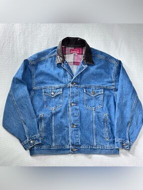 Marlboro Country Store Trucker Jean Jacket Men’s Large Leather Collar